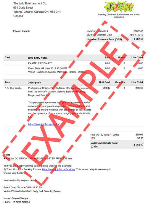 JoJoFun estimate example